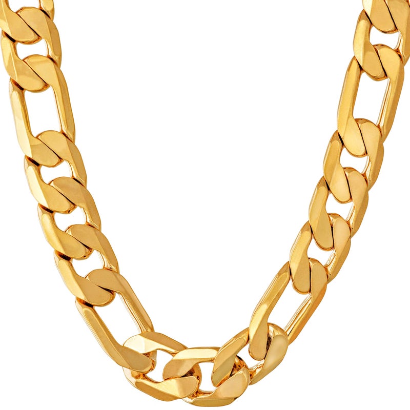LIFETIME JEWELRY Beveled Figaro Chain Necklaces for Women and Men 24k Real Gold Platedâ€¨ (6.5mm, 8mm, 9.5mm & 11mm) (30 inches, 11mm, Gold) - Image 1